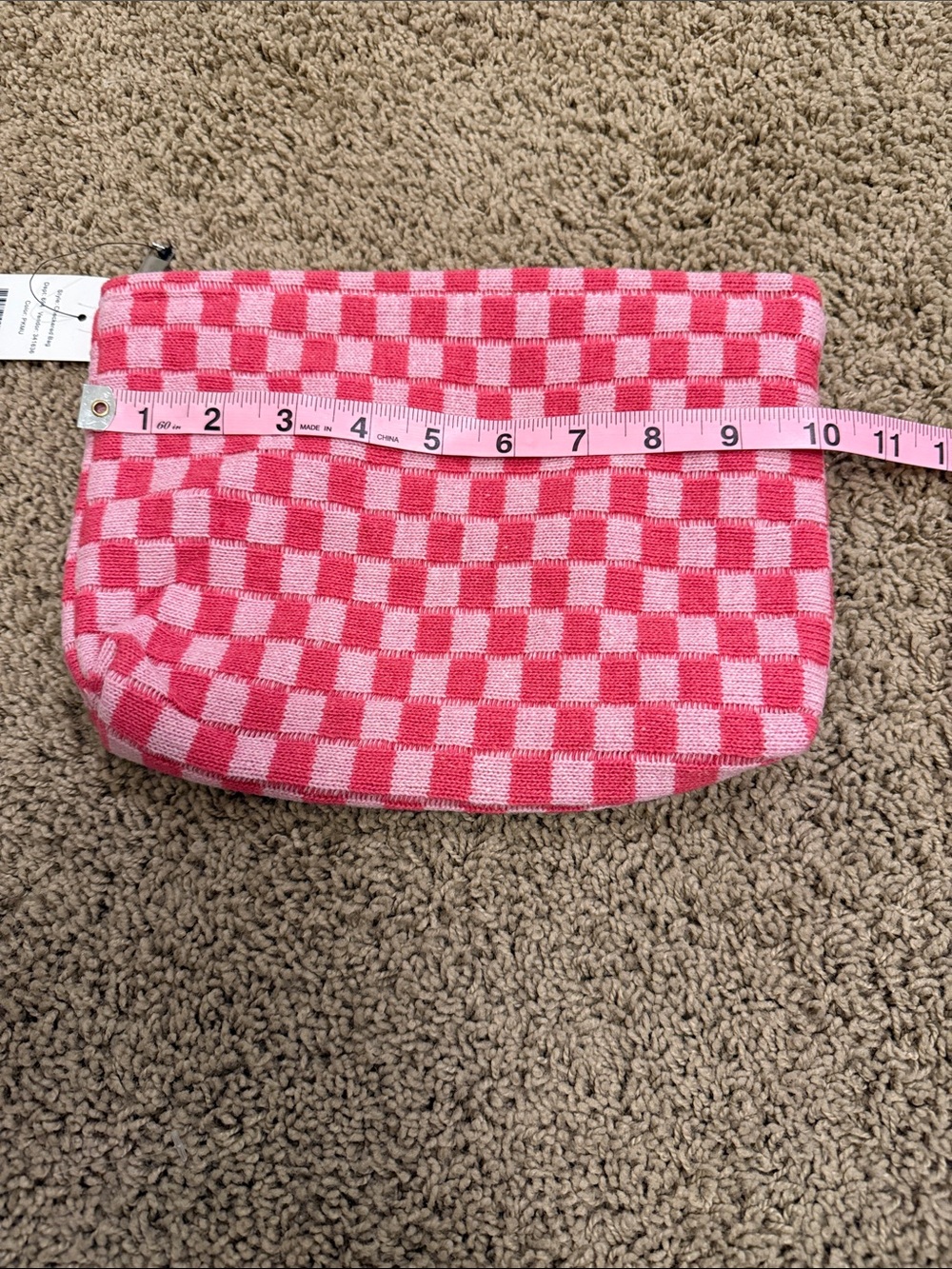 Pink Checkered Cosmetic Pouch – Women’s Makeup Bag - Picture 5 of 6